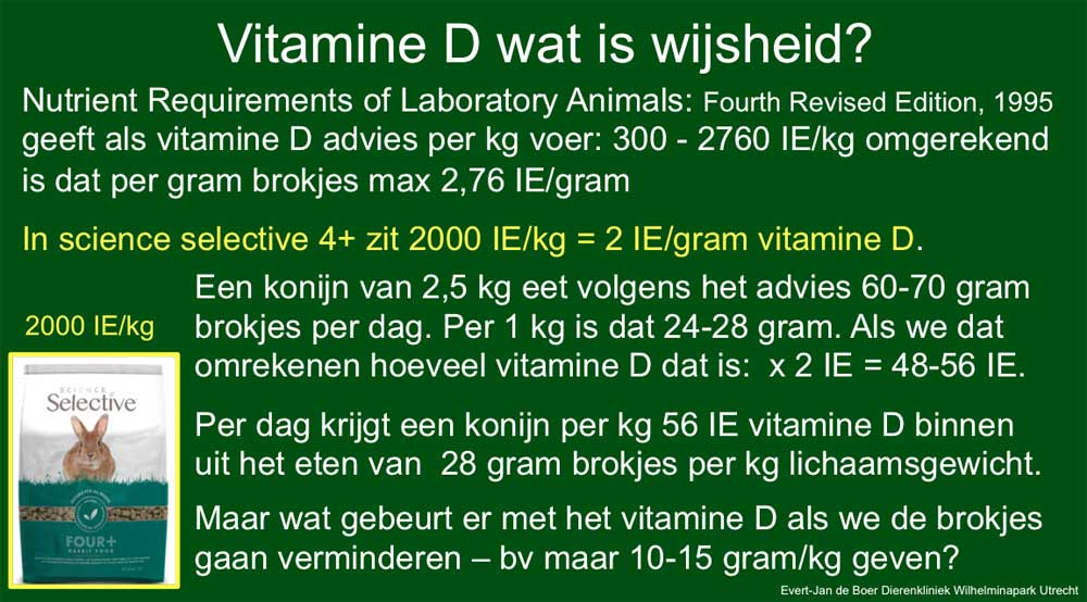 Vitamine D inname per dagg uit de voeding bij een konijn